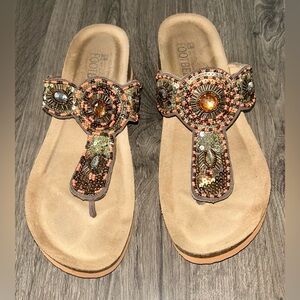 White Mountain Brown/Orange Jeweled Thong Sandals